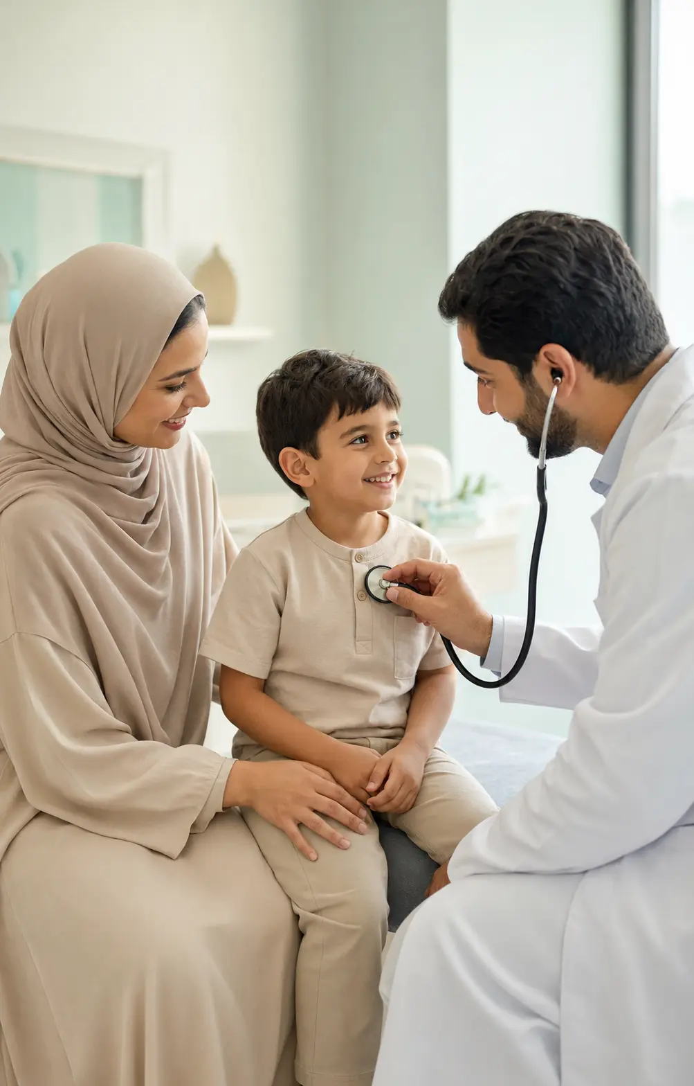 أم وطفل خلال استشارة مع طبيب أطفال